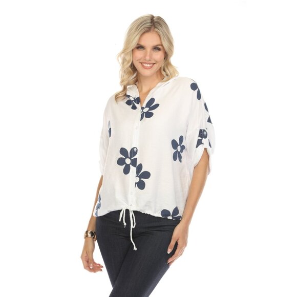 Hooded Floral Print Drawstring Top - Picture 4 of 10